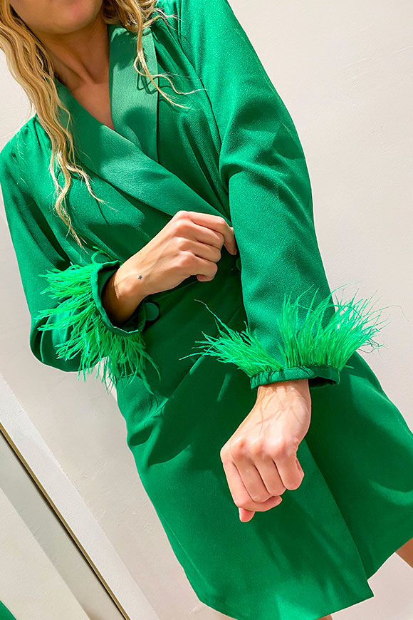 Vicolo - Vestito verde stile blazer con piume