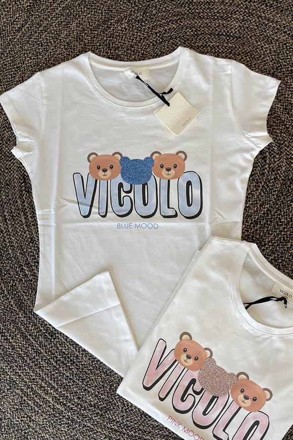 Vicolo - T shirt bianca "Blue mood" con orsetti