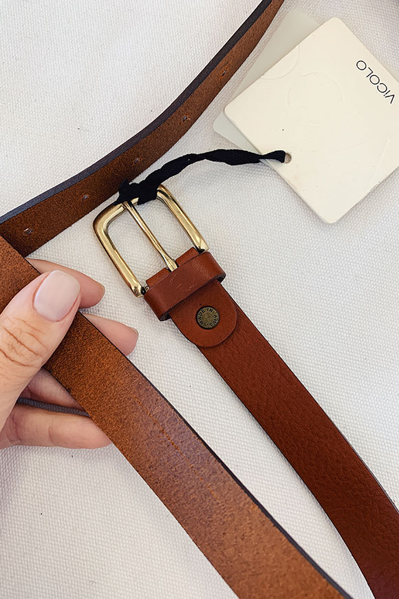 Vicolo - Cintura bassa semplice marrone con fibbia oro