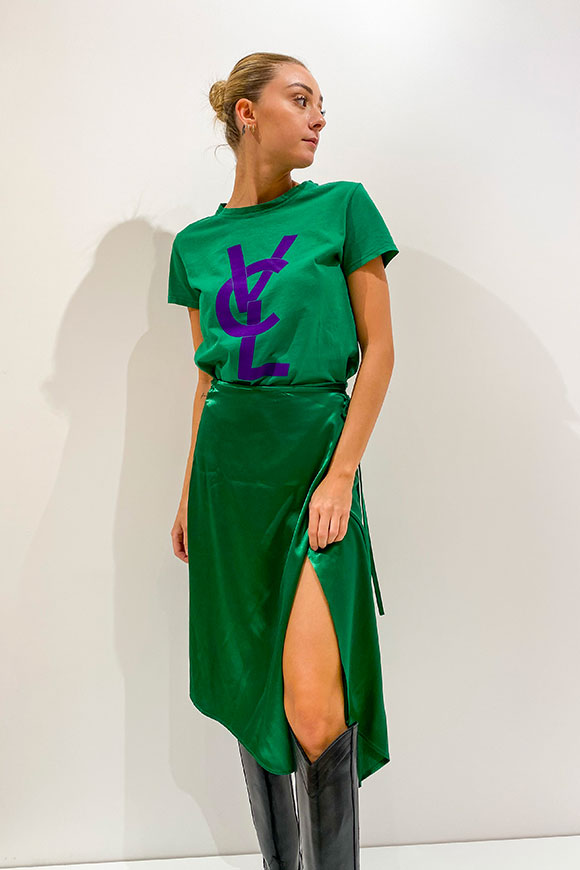 Vicolo - Green satin wrap midi skirt