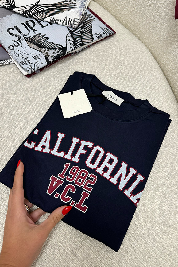 Vicolo - T shirt blu stampa "California"