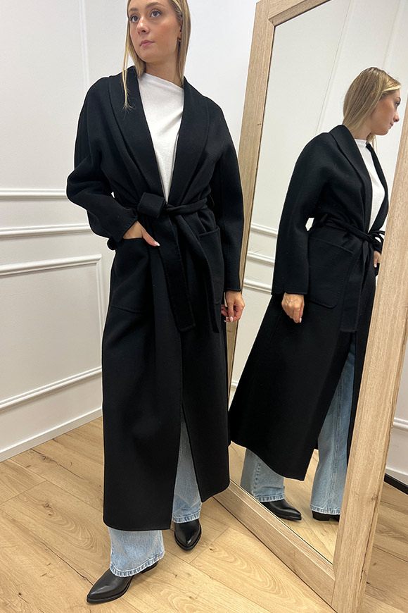 Vicolo - Cappotto vestaglia nero con cintura