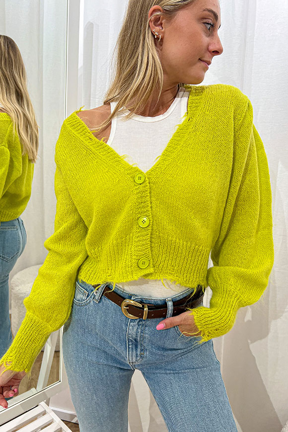 Kontatto - Cardigan lime in mohair con rotture