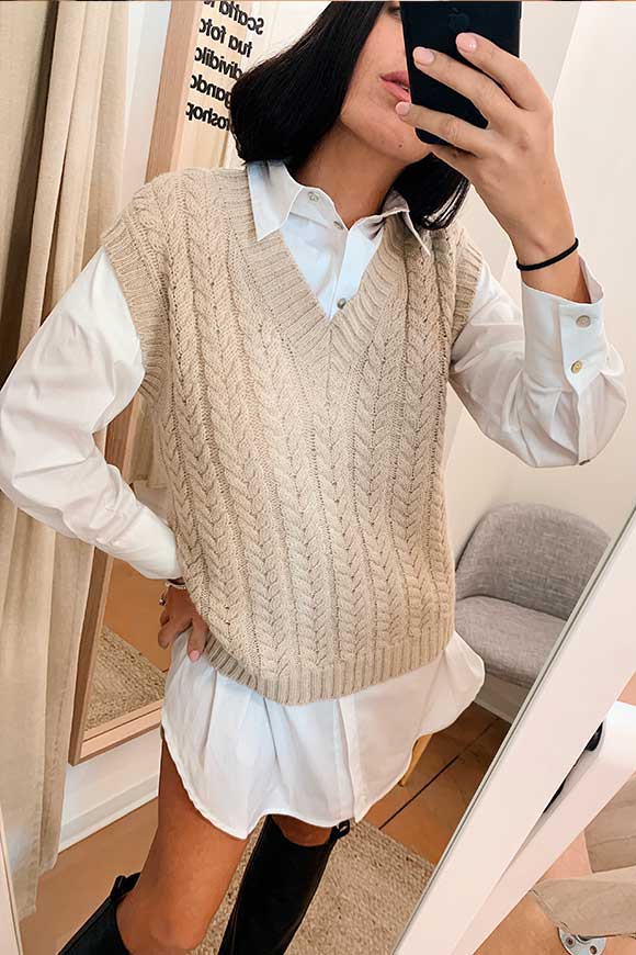Vicolo - Vest in beige cable knit