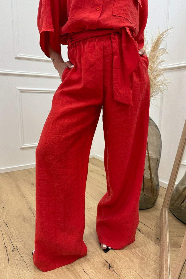 Haveone - Pantaloni rossi paperbag con fusciacca