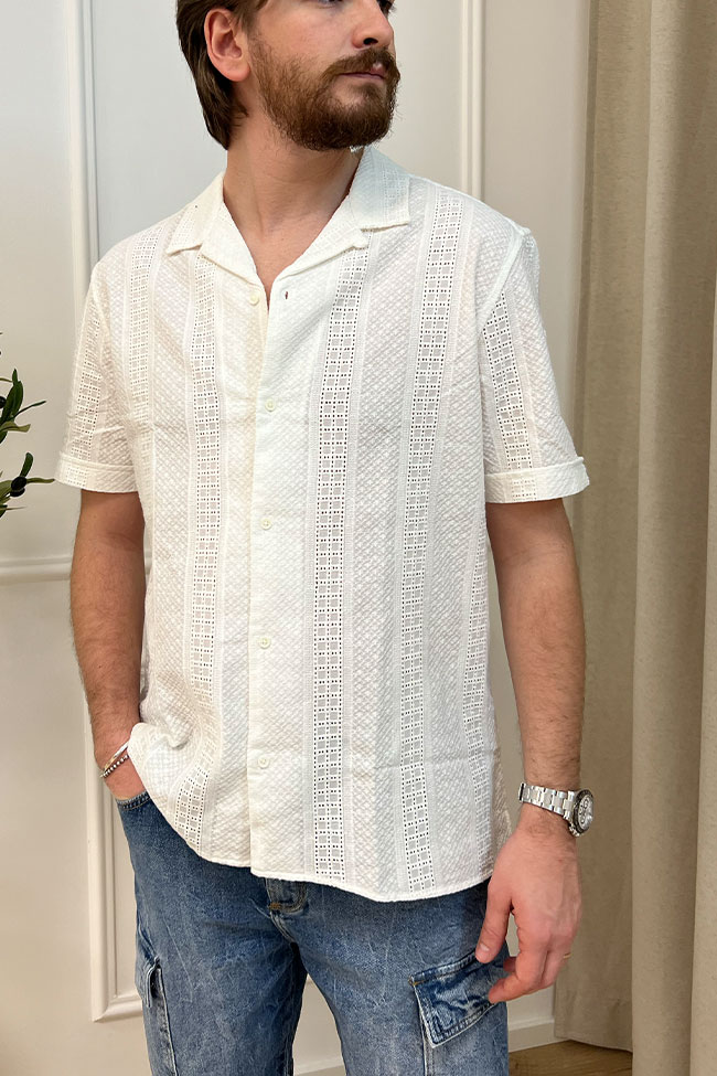 Antony Morato - Camicia "Honolulu" bianca in maglia crochet