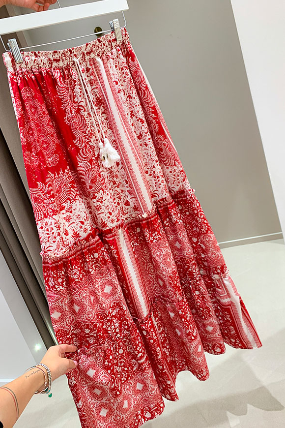 Vicolo - Red and white foulard patterned circle skirt