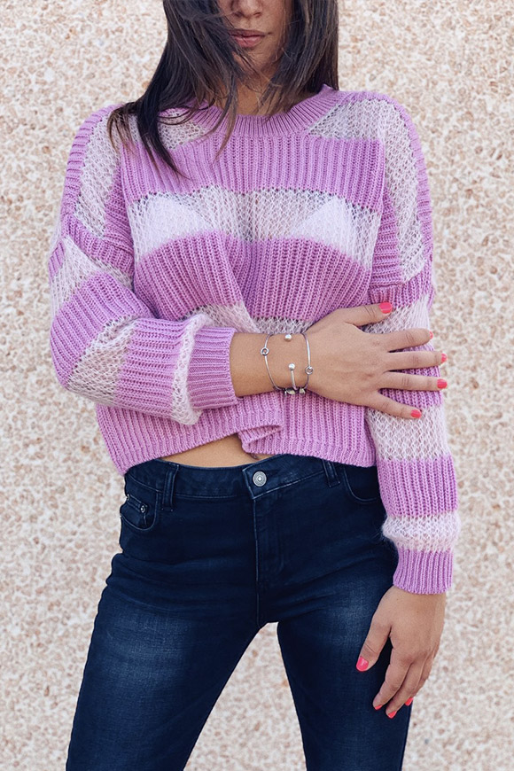 Kontatto - Mauve sweater with light / dark stripes