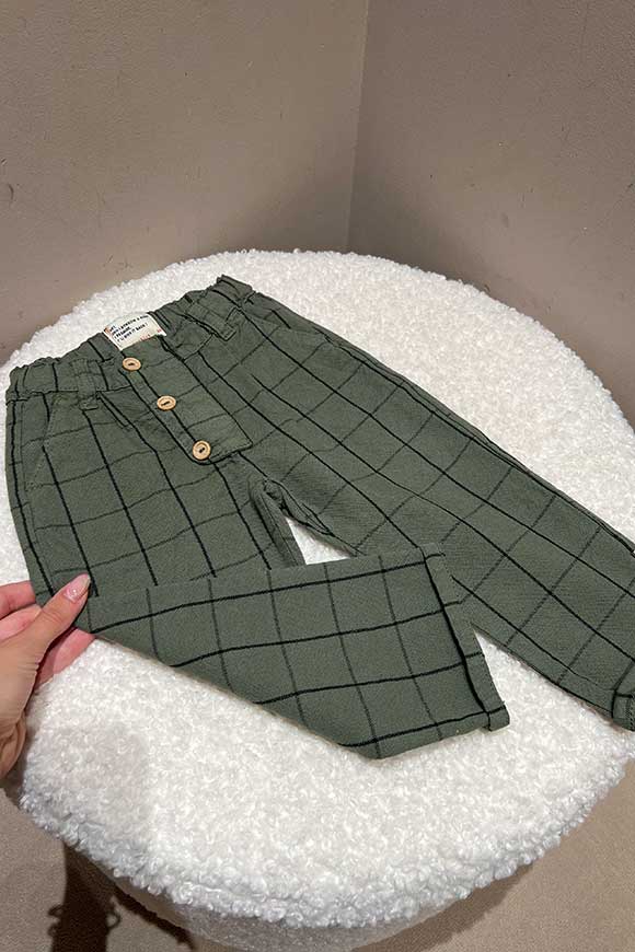 Piupiuchick - Pantaloni baby verde militare a quadri