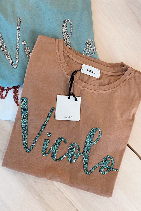 Vicolo - T shirt color coccio "Vicolo" brillantini