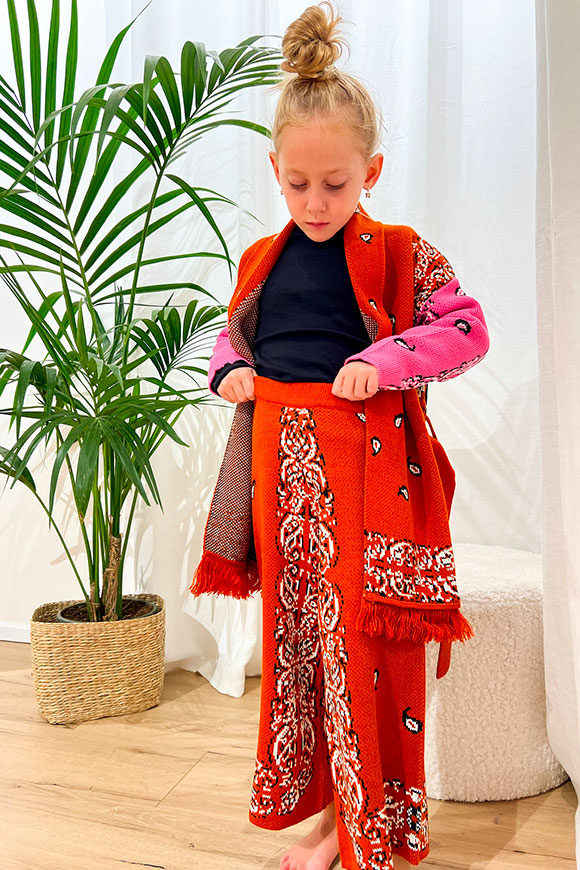 Vicolo Bambina - Pantaloni ruggine motivo paisley in maglia