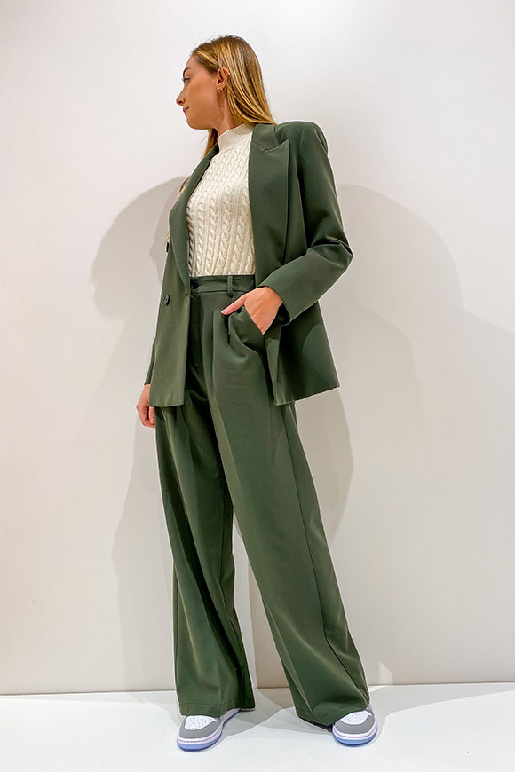 Vicolo - Wide fit military green palazzo trousers