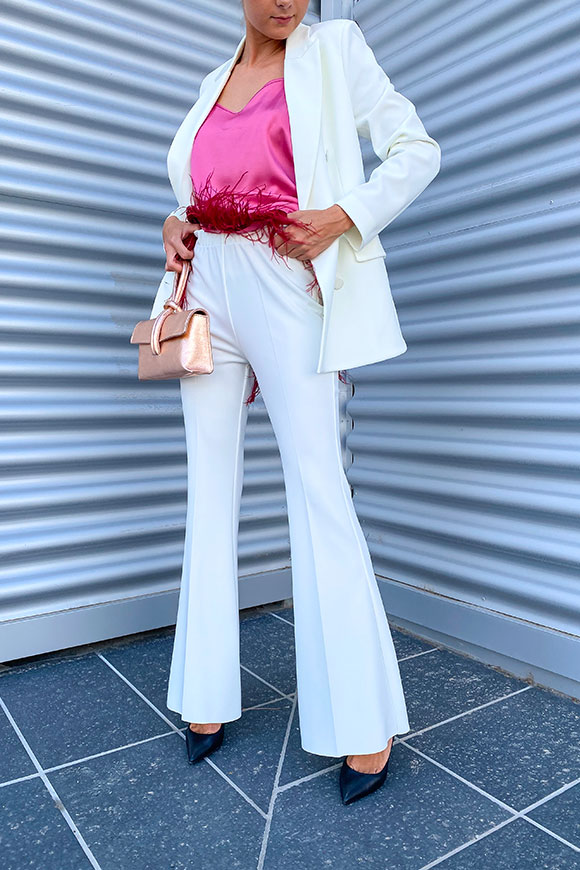 Vicolo - White flared trousers in crepe