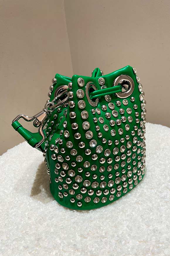 La Carrie - Green bucket bag with silver rhinestones