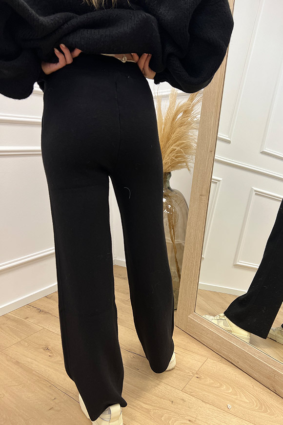 Haveone - Pantalone in punto stoffa nero con coulisse