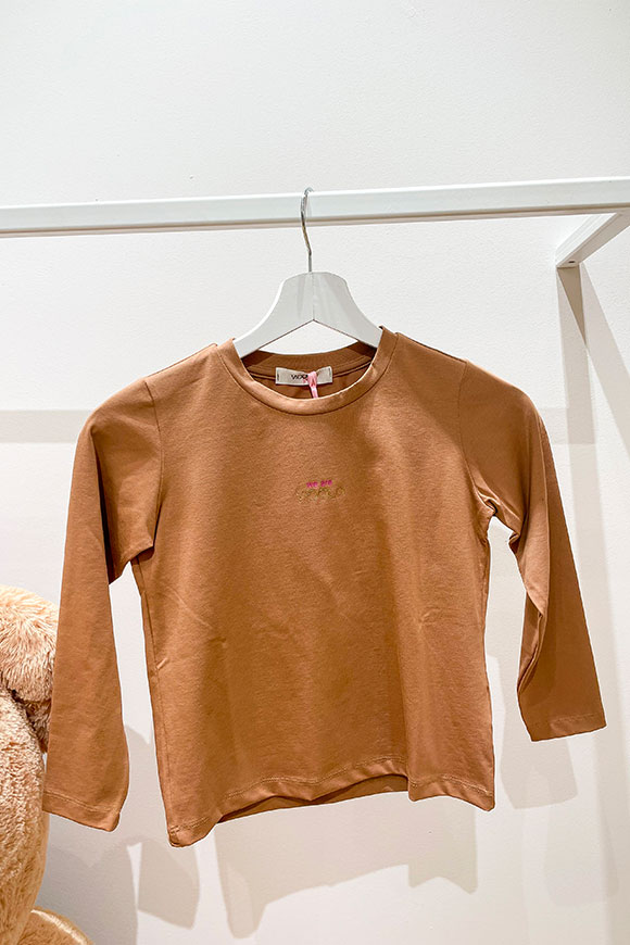 Vicolo Bambina - T shirt cammello a manica lunga con stampa logo