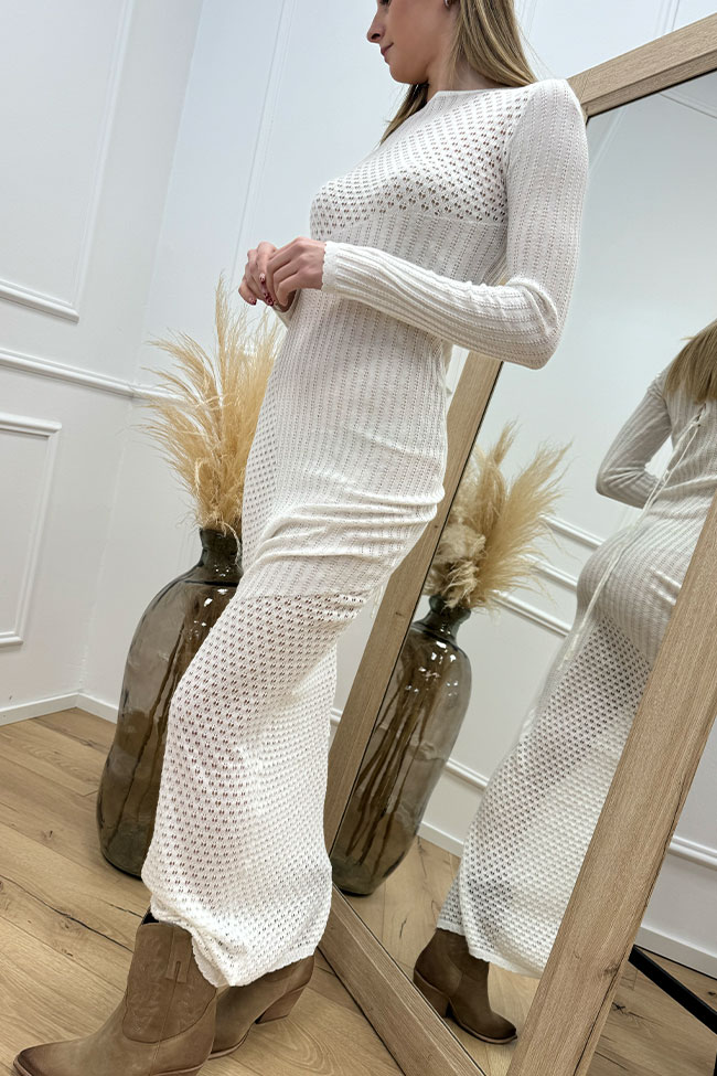 Glamorous - Vestito lungo bianco in maglia lavorata