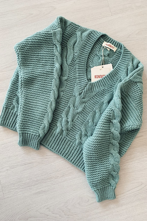 Kontatto - Plaid V-neck braid sweater