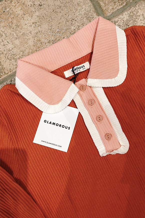 Glamorous - Body arancione a coste con colletto a contrasto