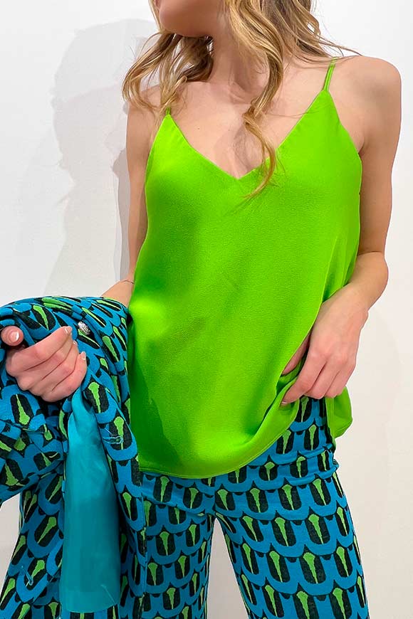 Vicolo - Basic acid green tank top in satin with adjustable straps