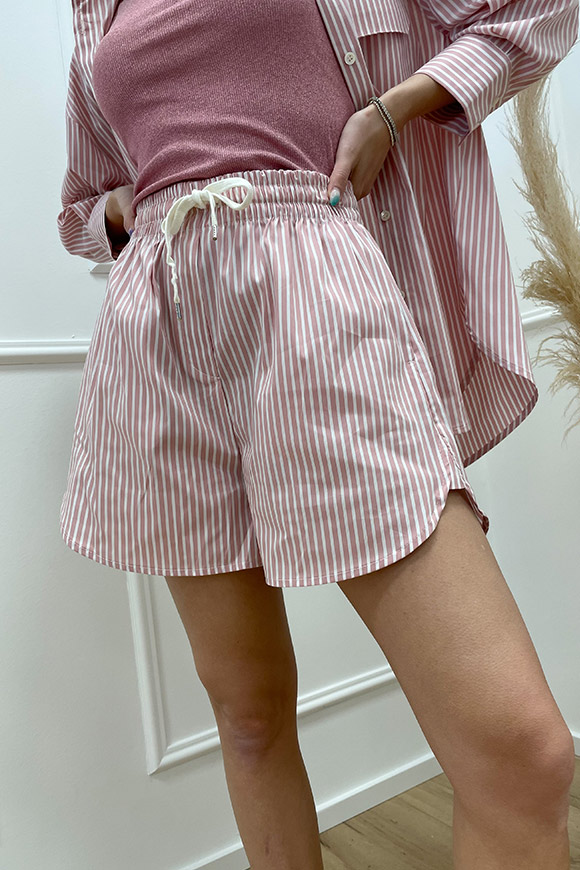 Vicolo - Pantaloncino rosa rigato bianco con coulisse in cotone
