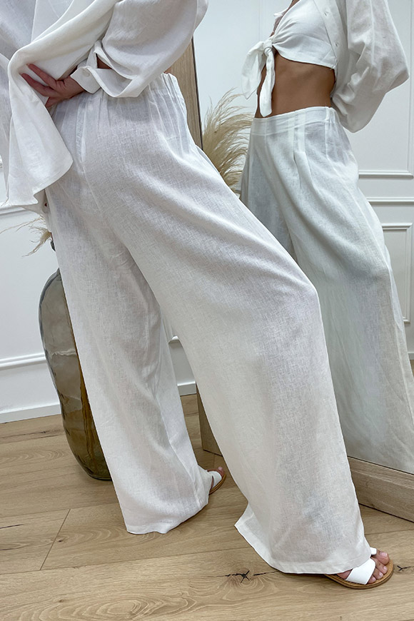 Haveone - Pantaloni ampi bianchi in misto lino