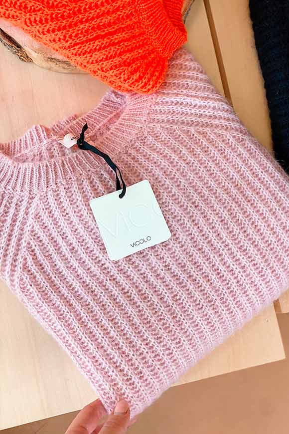 Vicolo - Maglione rosa cipria maglia inglese