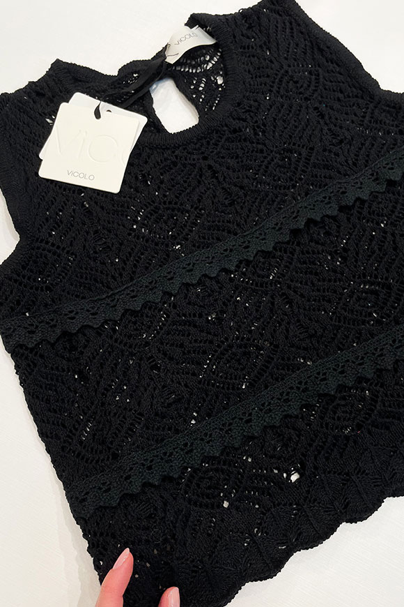 Vicolo - Canotta crop crochet nera