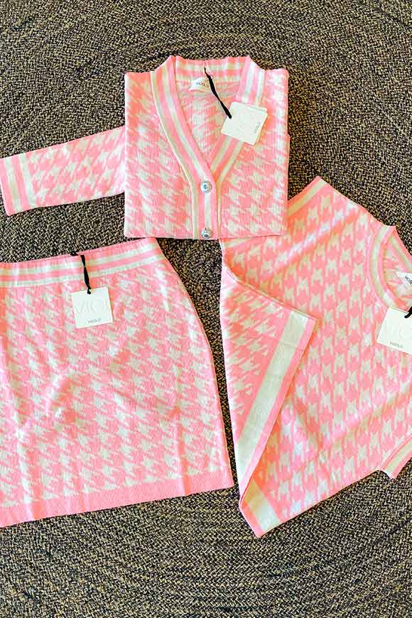 Vicolo - Pink and white houndstooth macro cardigan
