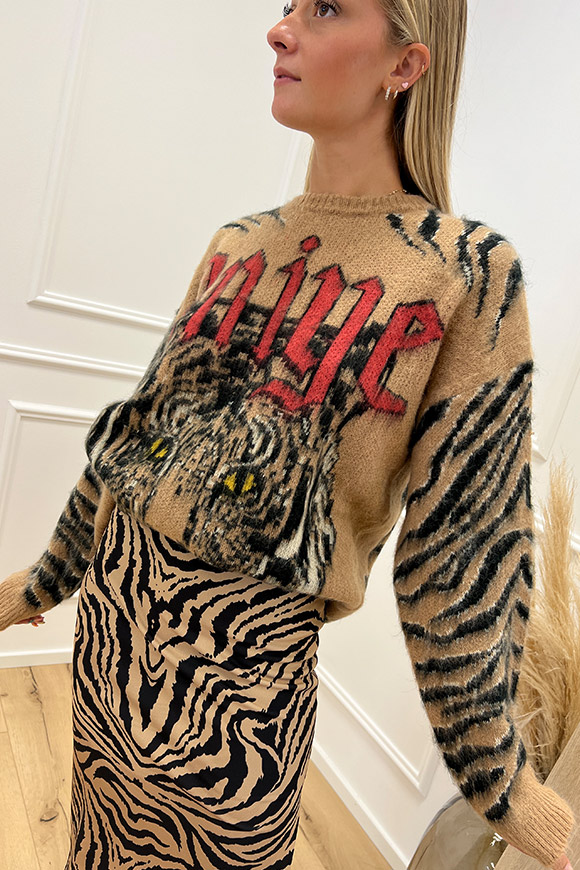 Aniye By - Maglione Tiger camel con logo