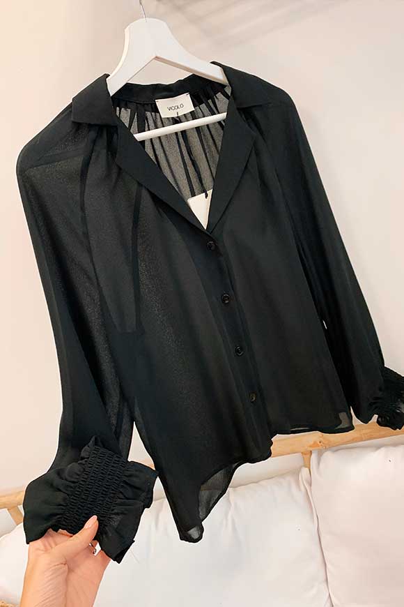 Vicolo - Camicia nera velata con polsi rappresi