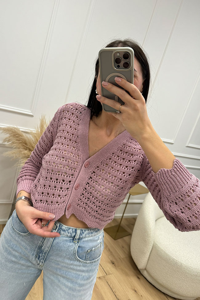 Haveone - Maglia crop rosa crochet