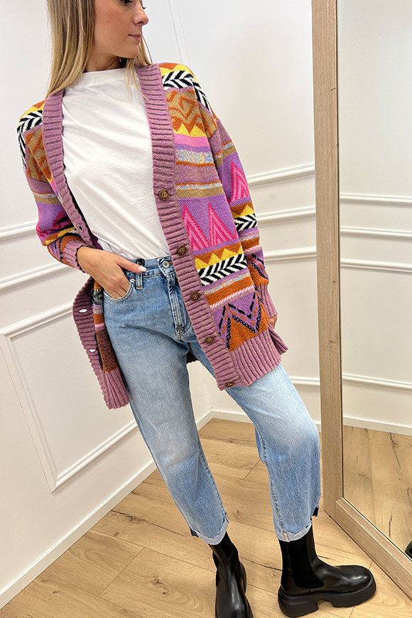 Akep - Cardigan jacquard multicolor misto lana