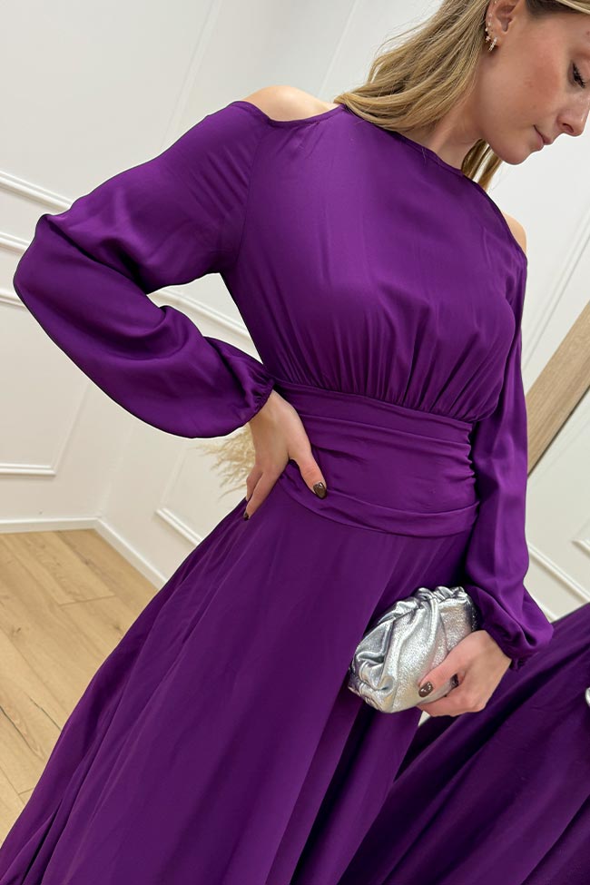 Icona - Vestito viola lungo con cut out su spalle