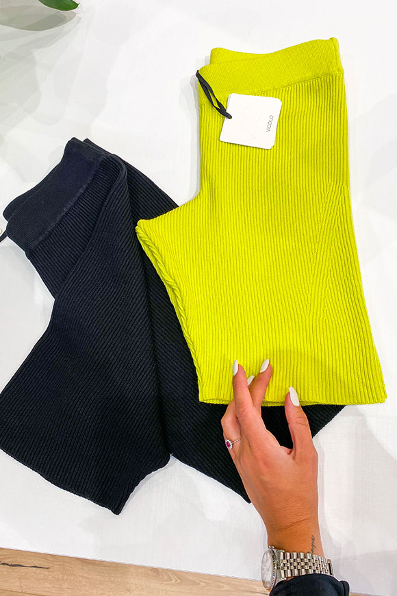 Vicolo - Lime yellow ribbed cyclist-style leggings