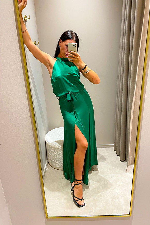 Tensione In - Green satin dress with double slit