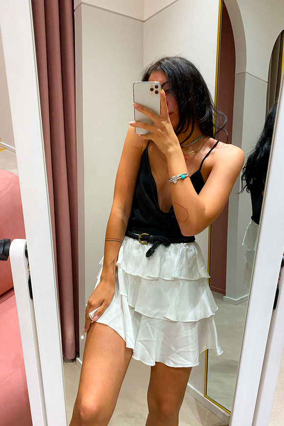 Vicolo - White satin skirt with irregular flounces