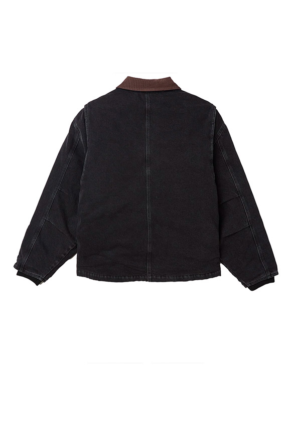 Obey - Giacca camicia bicolor in denim nero e colletto marrone