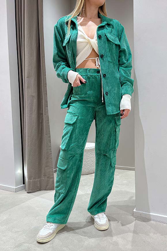 Vicolo - Pantaloni cargo verde in velluto