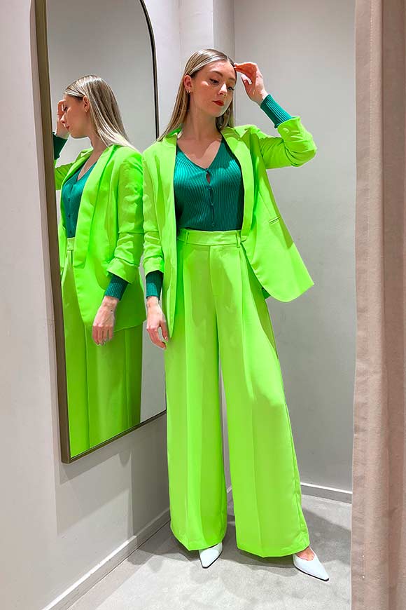 Vicolo - Lime-colored palazzo crèpe trousers with pleats