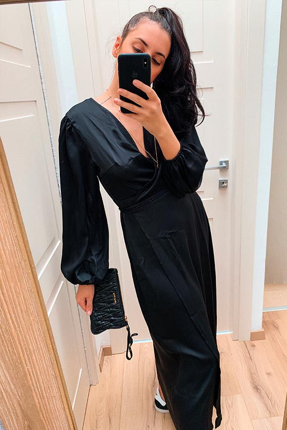 Glamorous - Vestito nero in raso a portafoglio