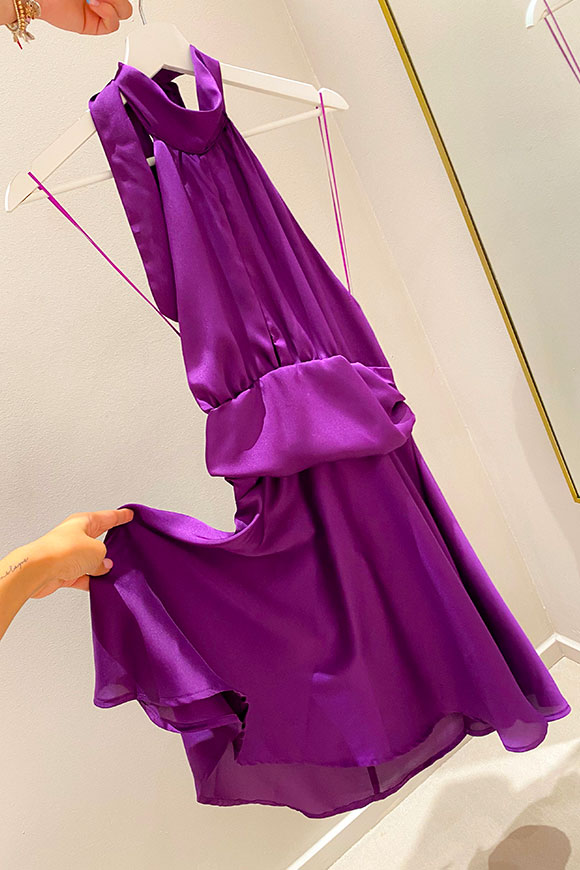 Vicolo - Purple satin dress with porthole neckline