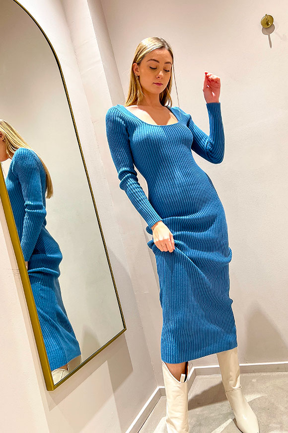 Glamorous - Long periwinkle ribbed dress with square neckline