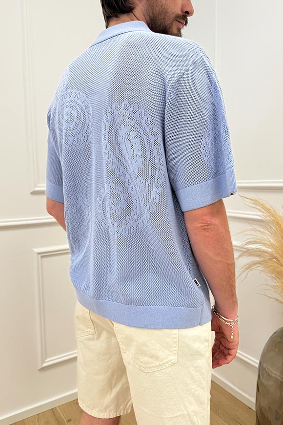 Obey - Camicia celeste in maglia motivo cashmere