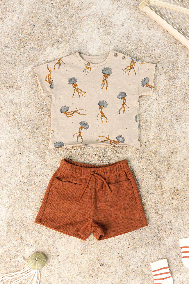 Play Up - T shirt baby beige stampa meduse