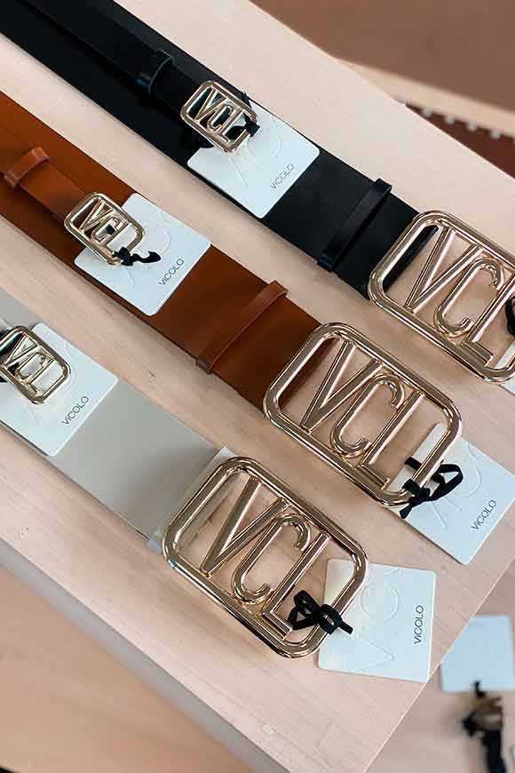 Vicolo - Medium leather belt with "VCL" logo