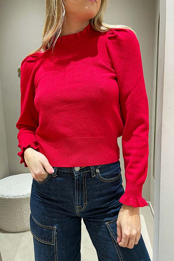Haveone - Maglia rossa spalla arricciata con rouches