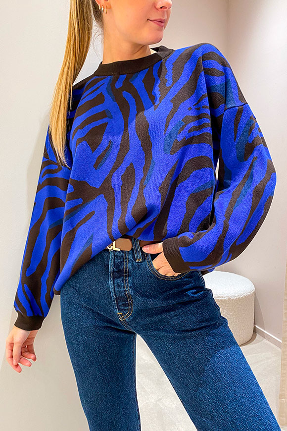 Vicolo - Blue and dark brown zebra jacquard sweater