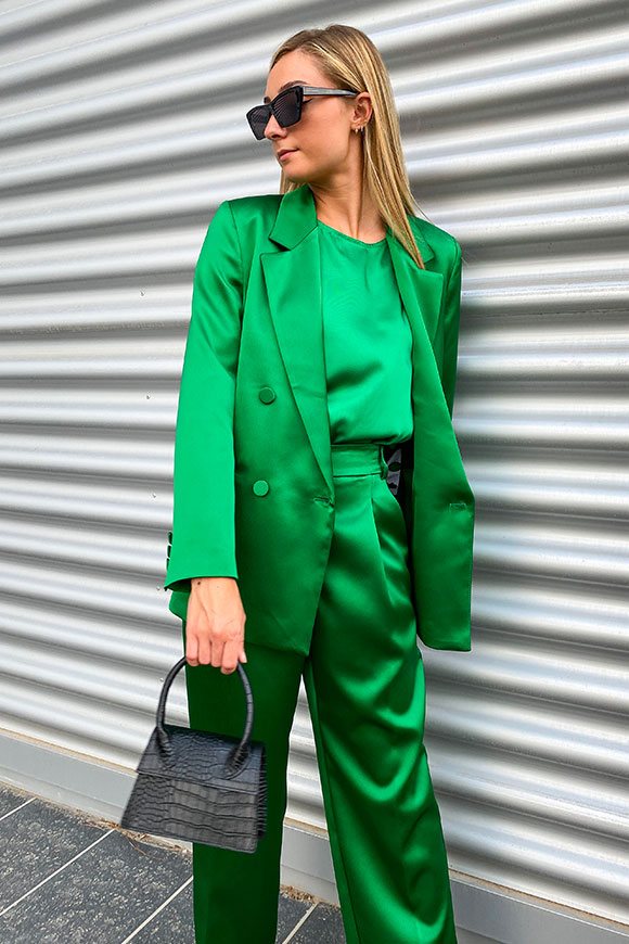 Vicolo - Double-breasted green jacket in structured satin