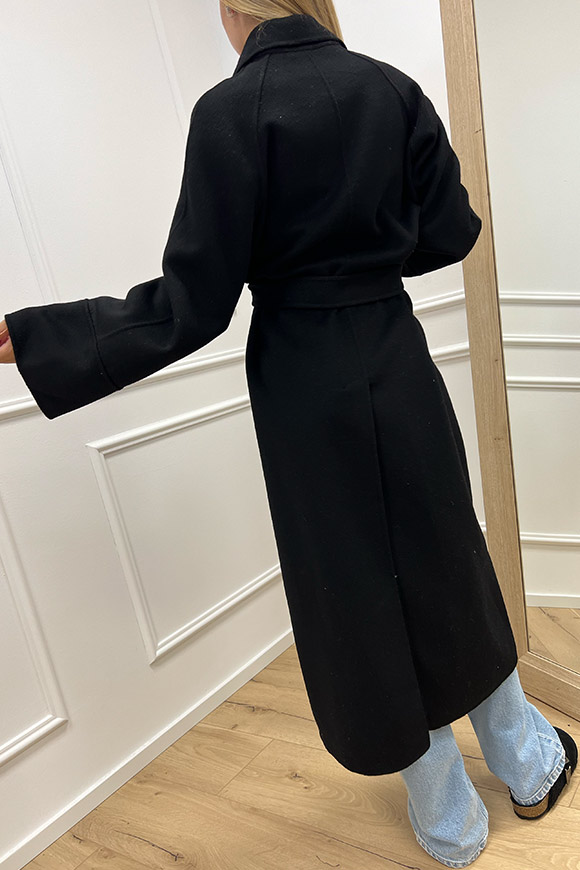 So Allure - Cappotto nero in lana con cintura